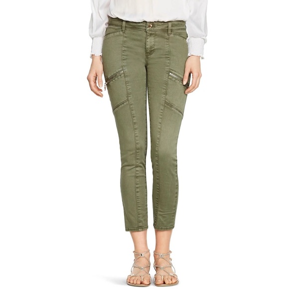 White House Black Market Green Skinny Crop Zipper Jeans